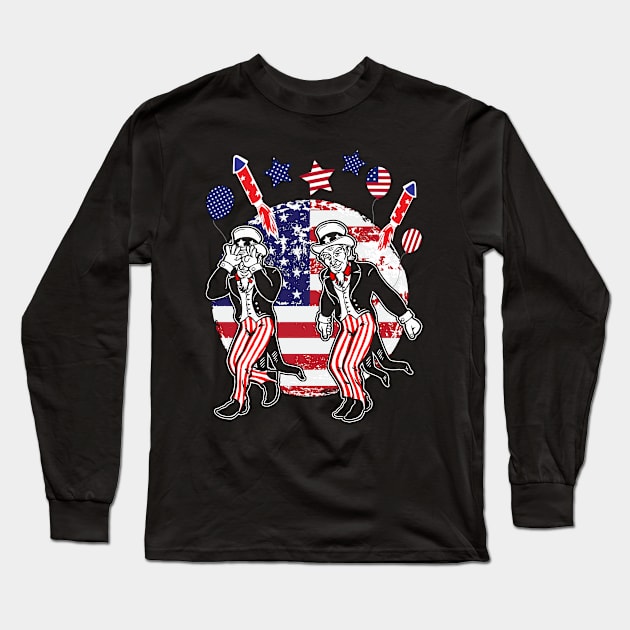 Uncle Sam Griddy Dance 4th of July Fireworks American Flag Long Sleeve T-Shirt by brotherhoodteam